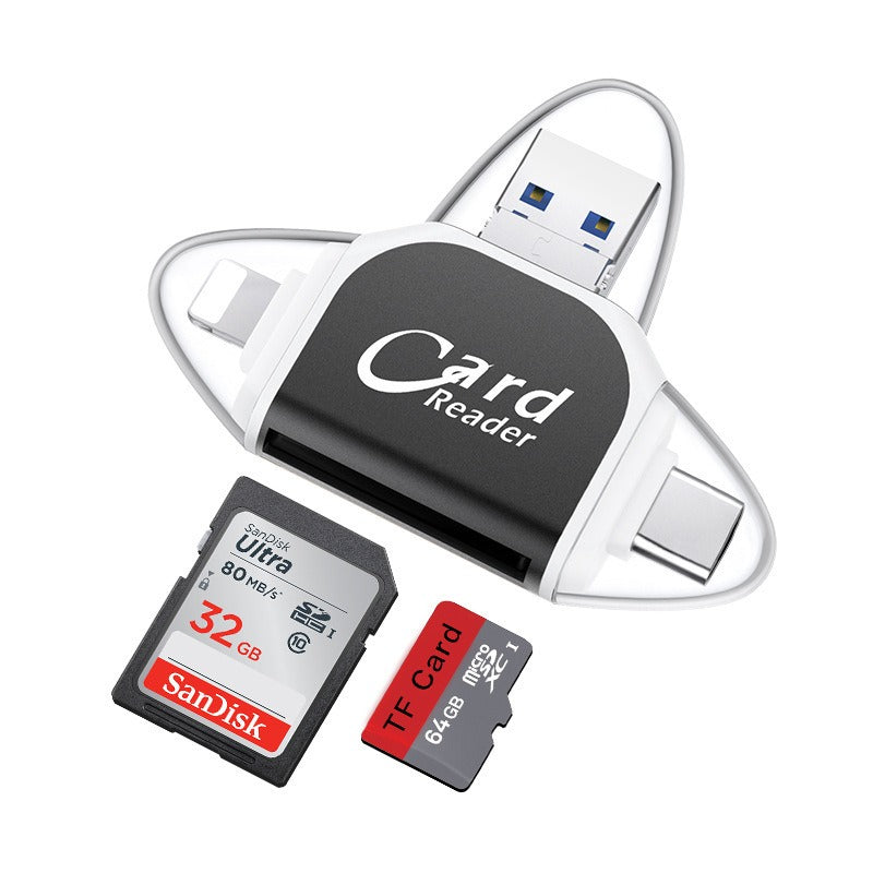 Plug and play for Apple and Android phones multifunctional card reader four in one multifunctional TF card SD card