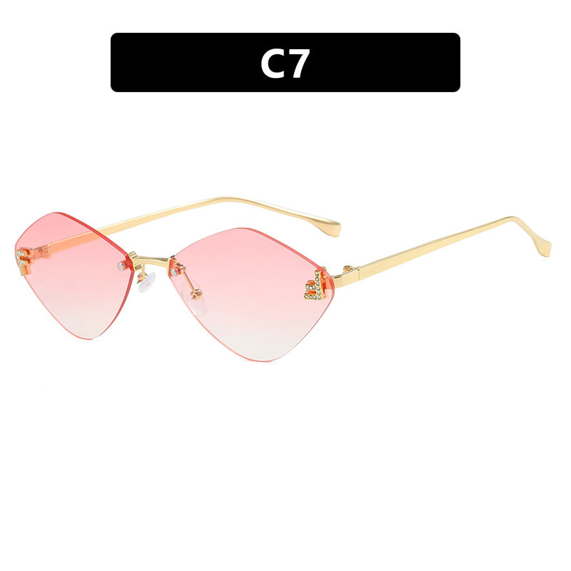 Frameless diamond shaped sunglasses with letter F for women's high-end and elegant sunglasses