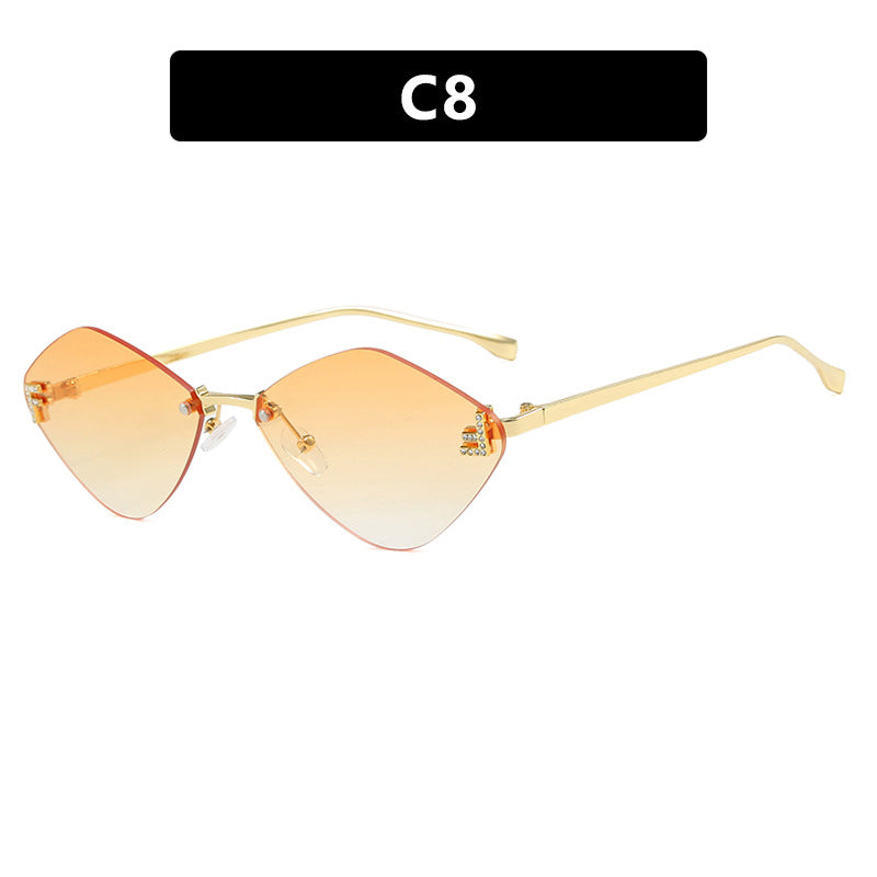 Frameless diamond shaped sunglasses with letter F for women's high-end and elegant sunglasses