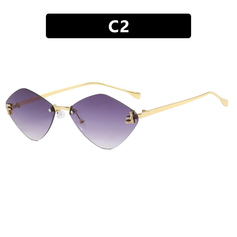 Frameless diamond shaped sunglasses with letter F for women's high-end and elegant sunglasses