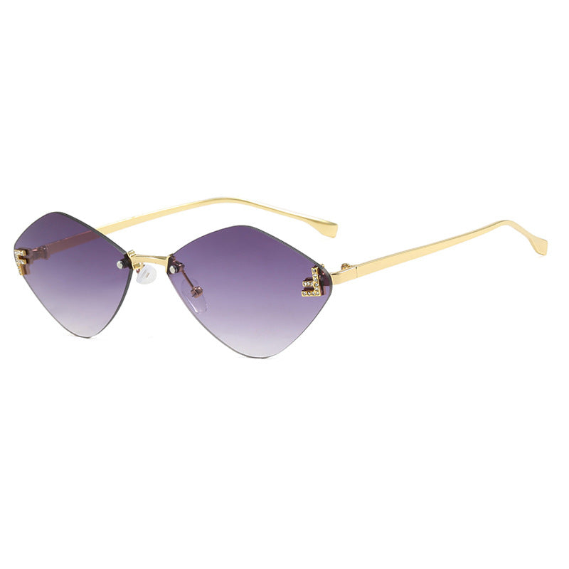 Frameless diamond shaped sunglasses with letter F for women's high-end and elegant sunglasses