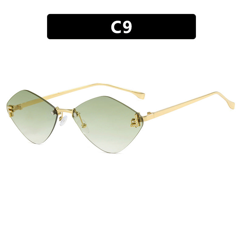 Frameless diamond shaped sunglasses with letter F for women's high-end and elegant sunglasses