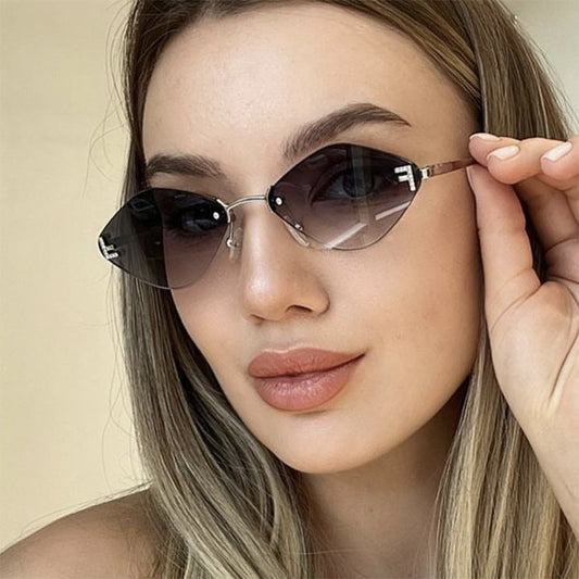 Frameless diamond shaped sunglasses with letter F for women's high-end and elegant sunglasses