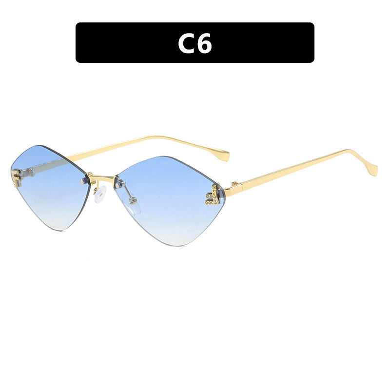 Frameless diamond shaped sunglasses with letter F for women's high-end and elegant sunglasses