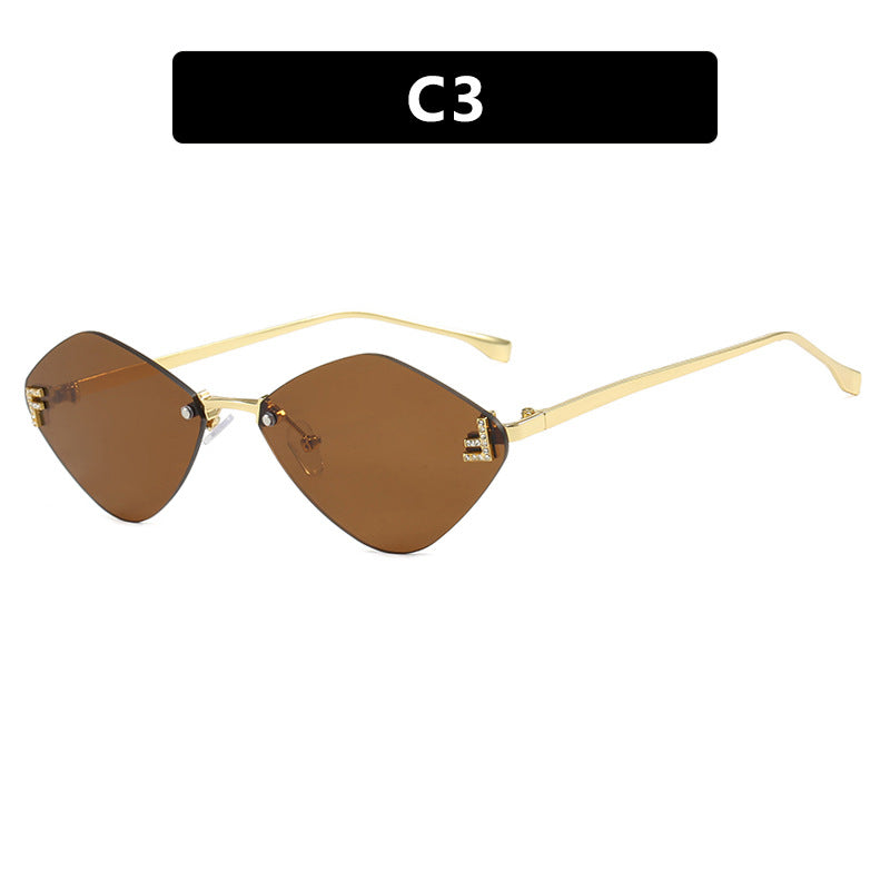 Frameless diamond shaped sunglasses with letter F for women's high-end and elegant sunglasses