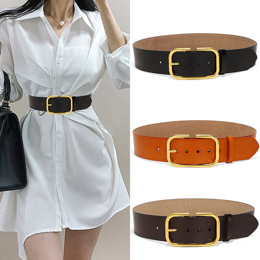 Ladies' cowhide wide waistband waistband decorative skirt windbreaker belt waistband